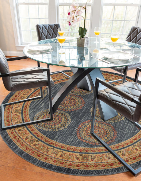 Blue 6' 1 x 6' 1 Fars Round Area Rug 100% Polypropylene Unique Traditional Carpet for Classical Living, Dining Room & Office Spaces for Sale at Rug Engine