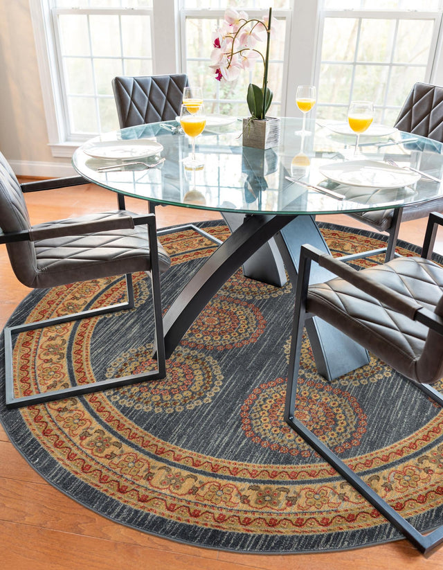 Blue 6' 1 x 6' 1 Fars Round Area Rug 100% Polypropylene Unique Traditional Carpet for Classical Living, Dining Room & Office Spaces for Sale at Rug Engine