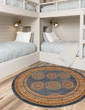 Blue 6' 1 x 6' 1 Fars Round Area Rug 100% Polypropylene Unique Traditional Carpet for Classical Living, Dining Room & Office Spaces for Sale at Rug Engine