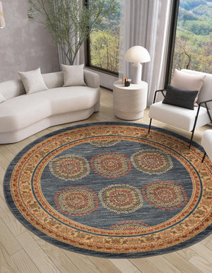 Blue 6' 1 x 6' 1 Fars Round Area Rug 100% Polypropylene Unique Traditional Carpet for Classical Living, Dining Room & Office Spaces for Sale at Rug Engine