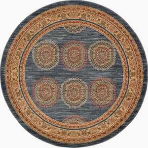 Blue 6' 1 x 6' 1 Fars Round Area Rug 100% Polypropylene Unique Traditional Carpet for Classical Living, Dining Room & Office Spaces for Sale at Rug Engine