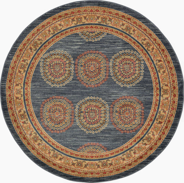 Blue 6' 1 x 6' 1 Fars Round Area Rug 100% Polypropylene Unique Traditional Carpet for Classical Living, Dining Room & Office Spaces for Sale at Rug Engine