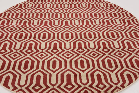 Red 6' 1 x 6' 1 Trellis Round Area Rug Geometric Modern Unique Durable Easy Clean Carpet for Contemporary Interior Design for Sale at Rug Engine
