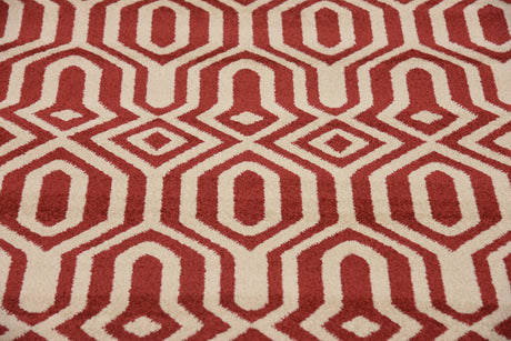 Red 6' 1 x 6' 1 Trellis Round Area Rug Geometric Modern Unique Durable Easy Clean Carpet for Contemporary Interior Design for Sale at Rug Engine