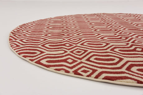 Red 6' 1 x 6' 1 Trellis Round Area Rug Geometric Modern Unique Durable Easy Clean Carpet for Contemporary Interior Design for Sale at Rug Engine
