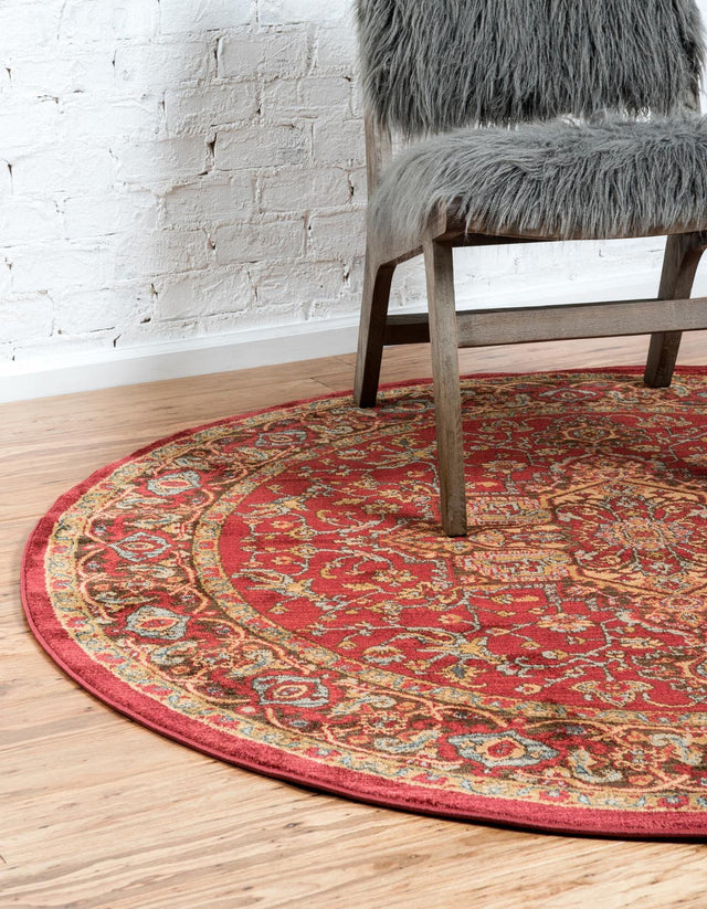 Red 6' 1 x 6' 1 Sahand Round Area Rug Affordable Easy Clean Traditional Design Durable Carpet for Home Interior Design Living Room Dining Office for Sale at Rug Engine