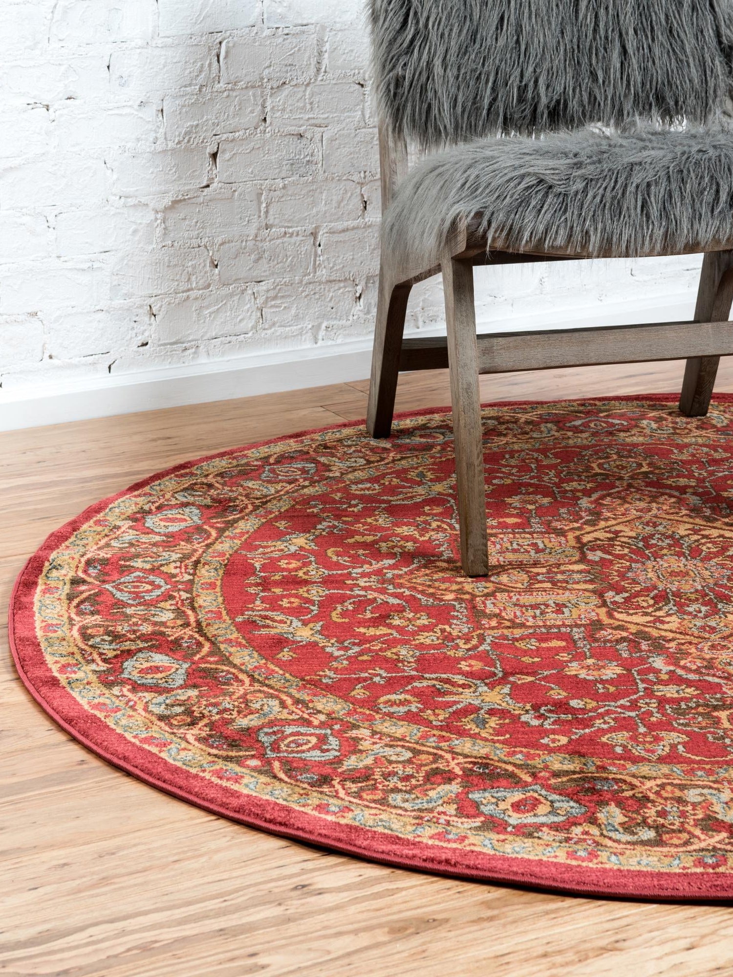 Red 8' x 8' Sahand Round Area Rug Affordable Easy Clean Traditional Design Durable Carpet for Home Interior Design Living Room Dining Office for Sale at Rug Engine