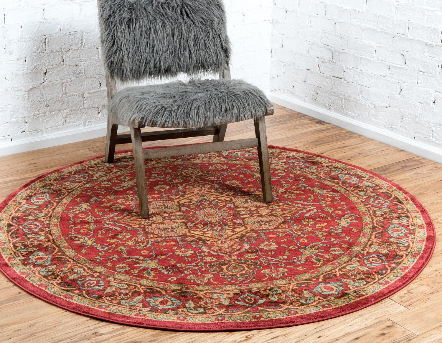 Red 6' 1 x 6' 1 Sahand Round Area Rug Affordable Easy Clean Traditional Design Durable Carpet for Home Interior Design Living Room Dining Office for Sale at Rug Engine