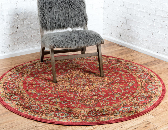 Red 6' 1 x 6' 1 Sahand Round Area Rug Affordable Easy Clean Traditional Design Durable Carpet for Home Interior Design Living Room Dining Office for Sale at Rug Engine