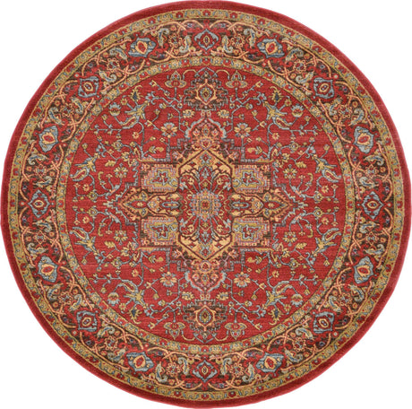 Red 6' 1 x 6' 1 Sahand Round Area Rug Affordable Easy Clean Traditional Design Durable Carpet for Home Interior Design Living Room Dining Office for Sale at Rug Engine