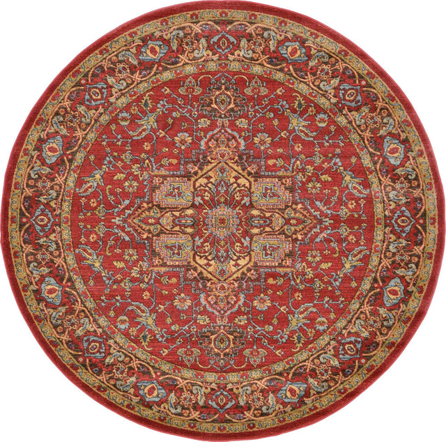 Red 6' 1 x 6' 1 Sahand Round Area Rug Affordable Easy Clean Traditional Design Durable Carpet for Home Interior Design Living Room Dining Office for Sale at Rug Engine