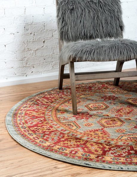 Light Blue 6' 1 x 6' 1 Sahand Round Area Rug Affordable Easy Clean Traditional Design Durable Carpet for Home Interior Design Living Room Dining Office for Sale at Rug Engine