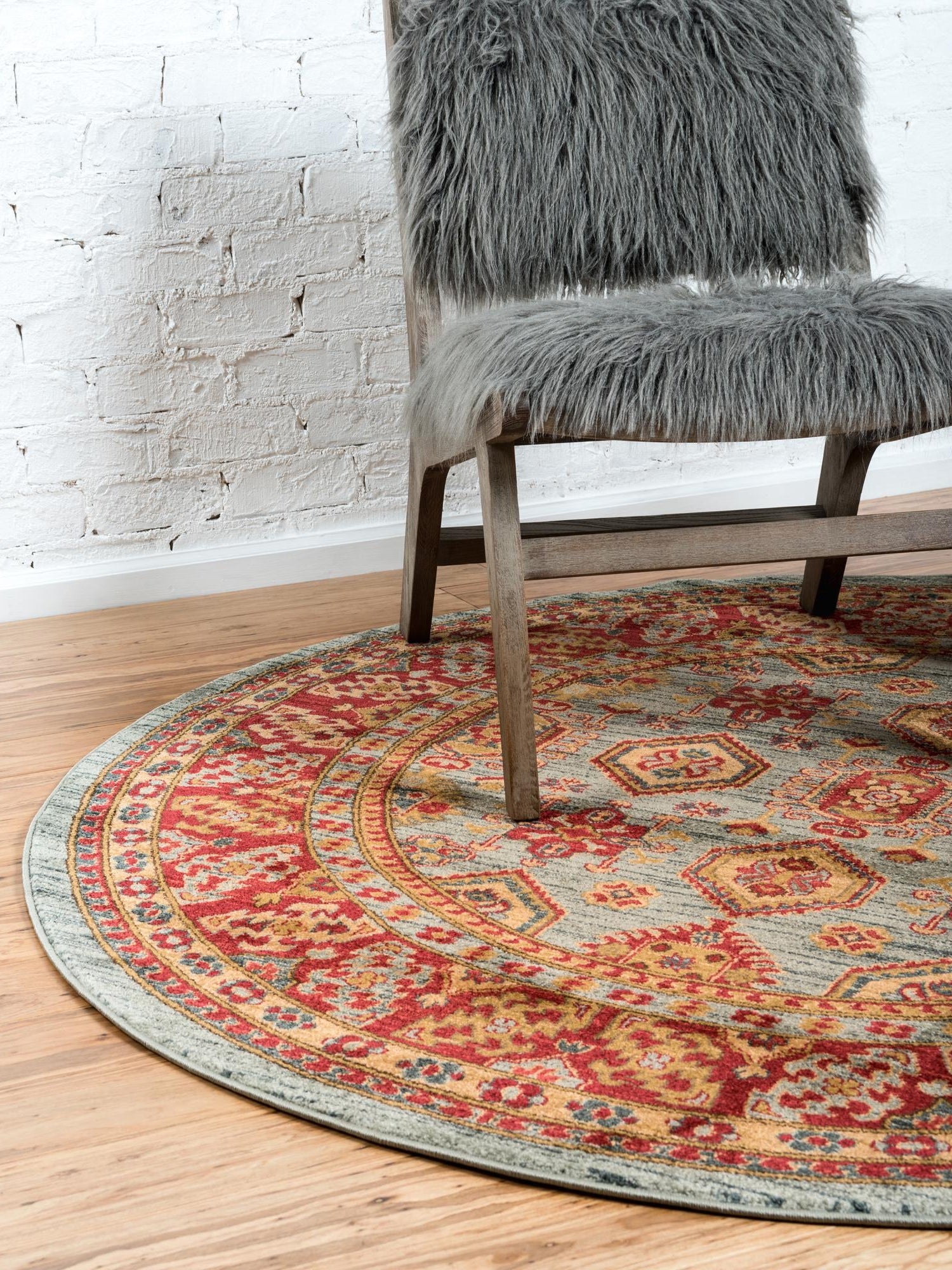 Light Blue 8' x 8' Sahand Round Area Rug Affordable Easy Clean Traditional Design Durable Carpet for Home Interior Design Living Room Dining Office for Sale at Rug Engine