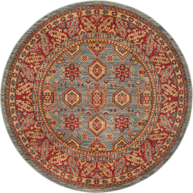 Light Blue 6' 1 x 6' 1 Sahand Round Area Rug Affordable Easy Clean Traditional Design Durable Carpet for Home Interior Design Living Room Dining Office for Sale at Rug Engine