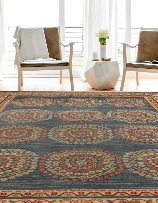 Blue 7' 1 x 10' Fars Rectangle Area Rug 100% Polypropylene Unique Traditional Carpet for Classical Living, Dining Room & Office Spaces for Sale at Rug Engine