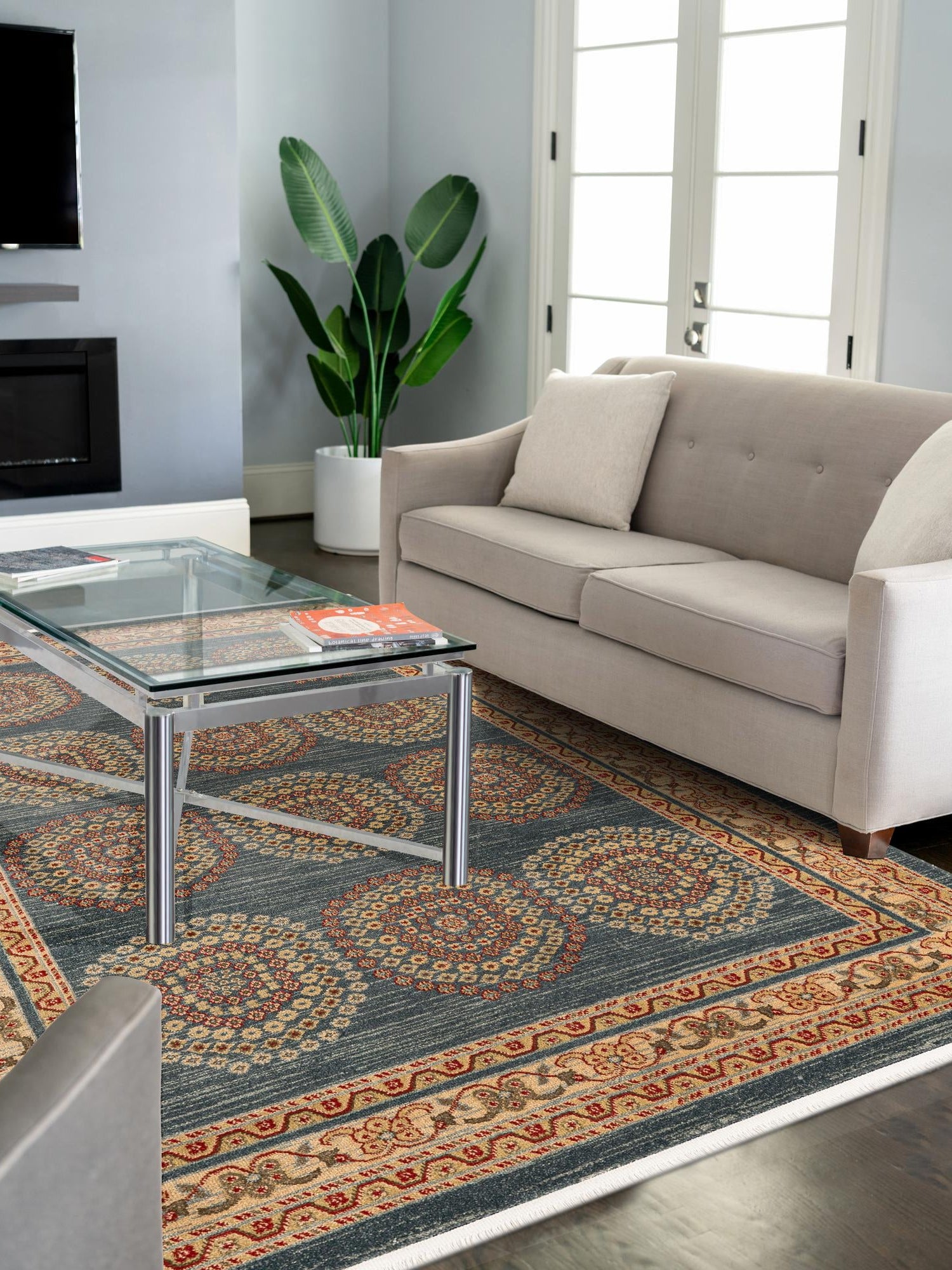 Blue 6' 1 x 9' Fars Rectangle Area Rug 100% Polypropylene Unique Traditional Carpet for Classical Living, Dining Room & Office Spaces for Sale at Rug Engine