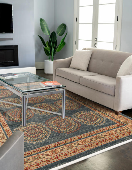 Blue 10' 6 x 16' 5 Fars Rectangle Area Rug 100% Polypropylene Unique Traditional Carpet for Classical Living, Dining Room & Office Spaces for Sale at Rug Engine