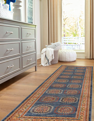 Blue 2' 7 x 10' Fars Runner Area Rug 100% Polypropylene Unique Traditional Carpet for Classical Living, Dining Room & Office Spaces for Sale at Rug Engine