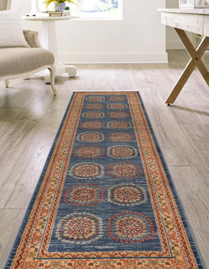 Blue 2' 7 x 10' Fars Runner Area Rug 100% Polypropylene Unique Traditional Carpet for Classical Living, Dining Room & Office Spaces for Sale at Rug Engine