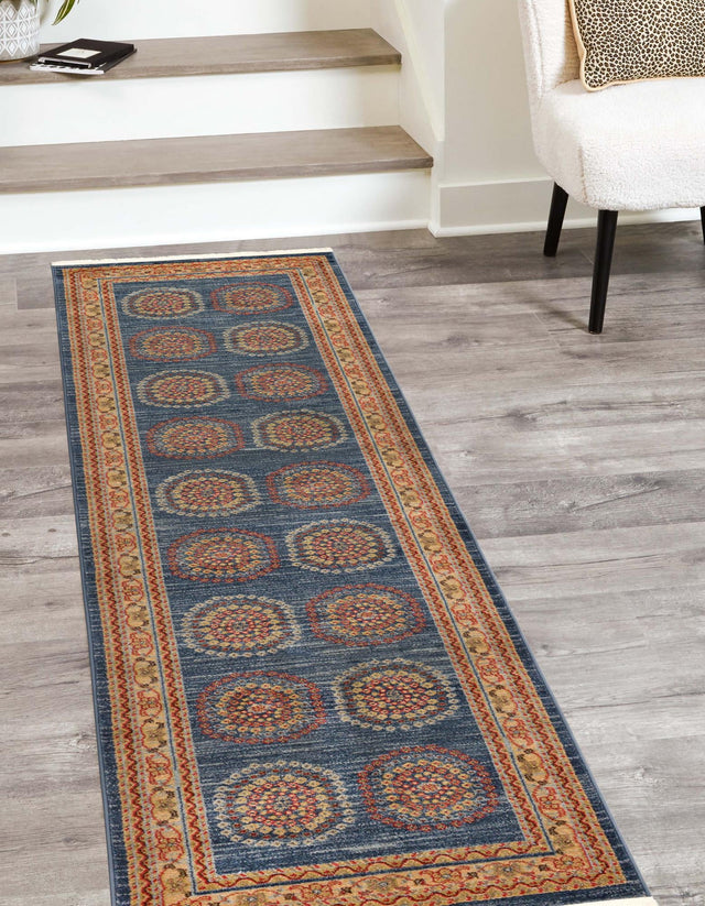 Blue 2' 7 x 10' Fars Runner Area Rug 100% Polypropylene Unique Traditional Carpet for Classical Living, Dining Room & Office Spaces for Sale at Rug Engine