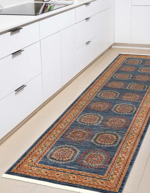 Blue 2' 7 x 10' Fars Runner Area Rug 100% Polypropylene Unique Traditional Carpet for Classical Living, Dining Room & Office Spaces for Sale at Rug Engine