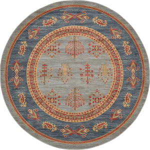 Light Blue 8' x 8' Fars Round Area Rug 100% Polypropylene Unique Traditional Carpet for Classical Living, Dining Room & Office Spaces for Sale at Rug Engine