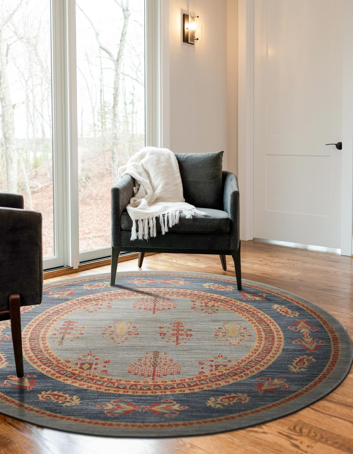 Light Blue 6' 1 x 6' 1 Fars Round Area Rug 100% Polypropylene Unique Traditional Carpet for Classical Living, Dining Room & Office Spaces for Sale at Rug Engine