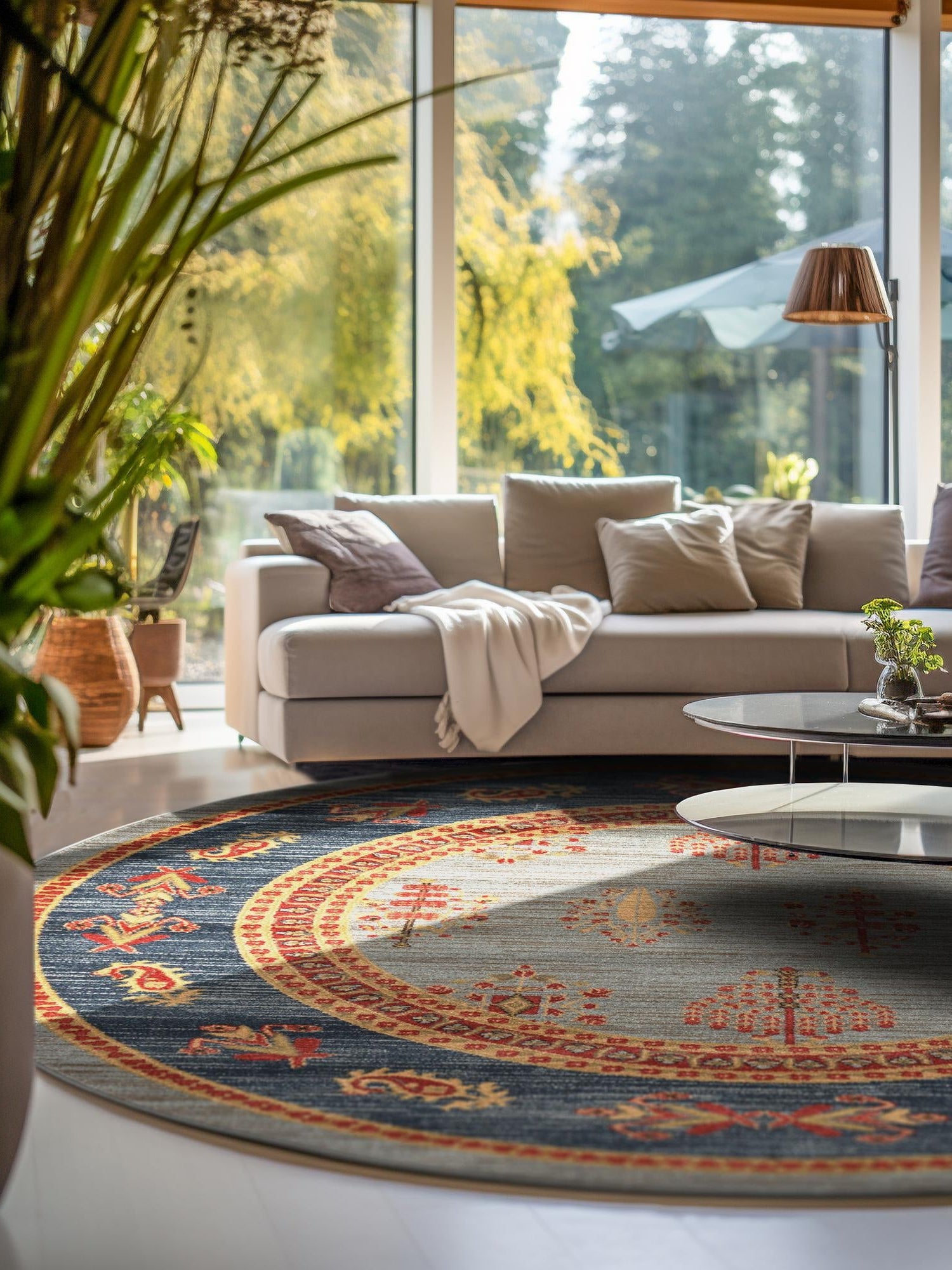 Light Blue 6' 1 x 6' 1 Fars Round Area Rug 100% Polypropylene Unique Traditional Carpet for Classical Living, Dining Room & Office Spaces for Sale at Rug Engine