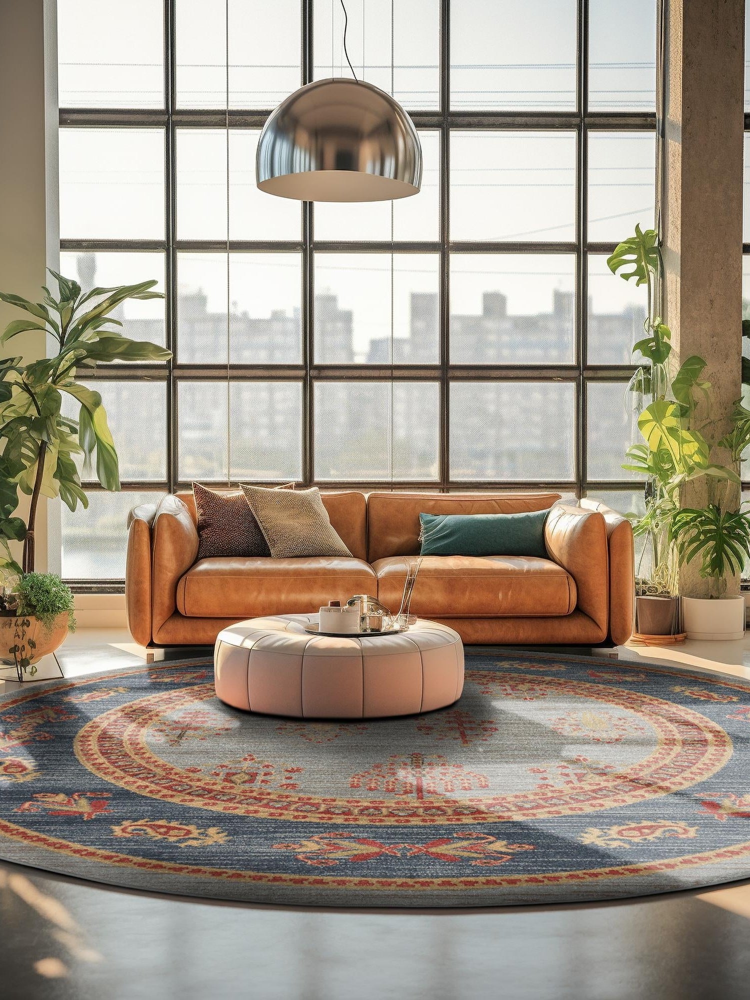 Light Blue 6' 1 x 6' 1 Fars Round Area Rug 100% Polypropylene Unique Traditional Carpet for Classical Living, Dining Room & Office Spaces for Sale at Rug Engine