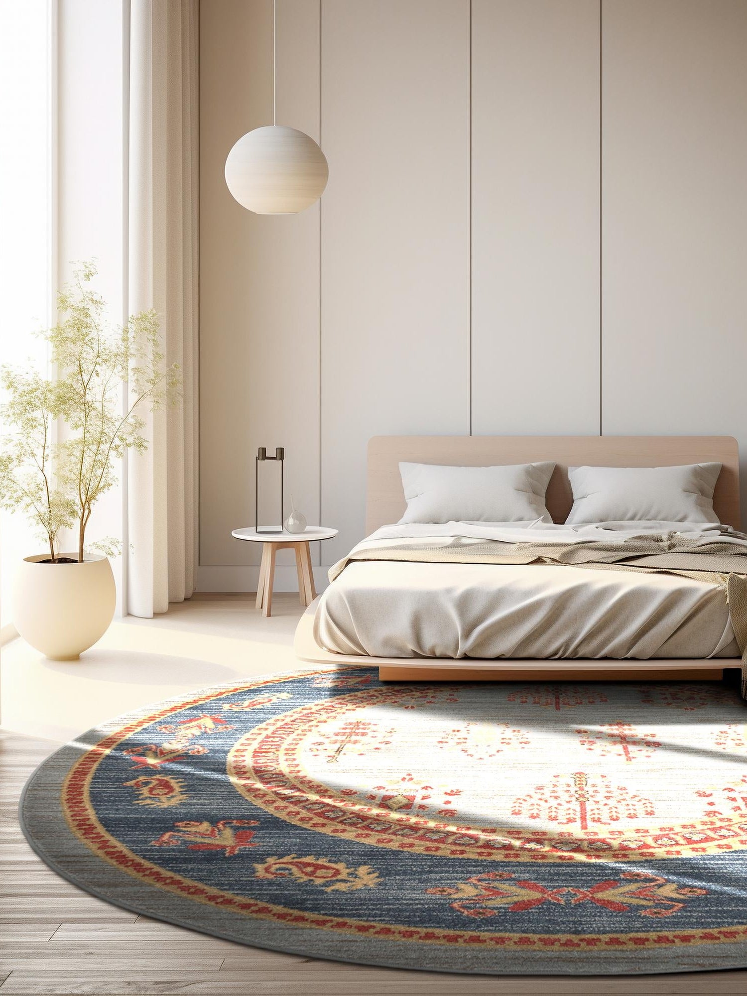 Light Blue 8' x 8' Fars Round Area Rug 100% Polypropylene Unique Traditional Carpet for Classical Living, Dining Room & Office Spaces for Sale at Rug Engine