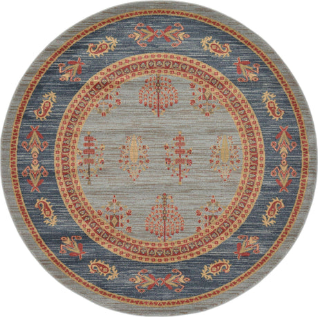 Light Blue 6' 1 x 6' 1 Fars Round Area Rug 100% Polypropylene Unique Traditional Carpet for Classical Living, Dining Room & Office Spaces for Sale at Rug Engine