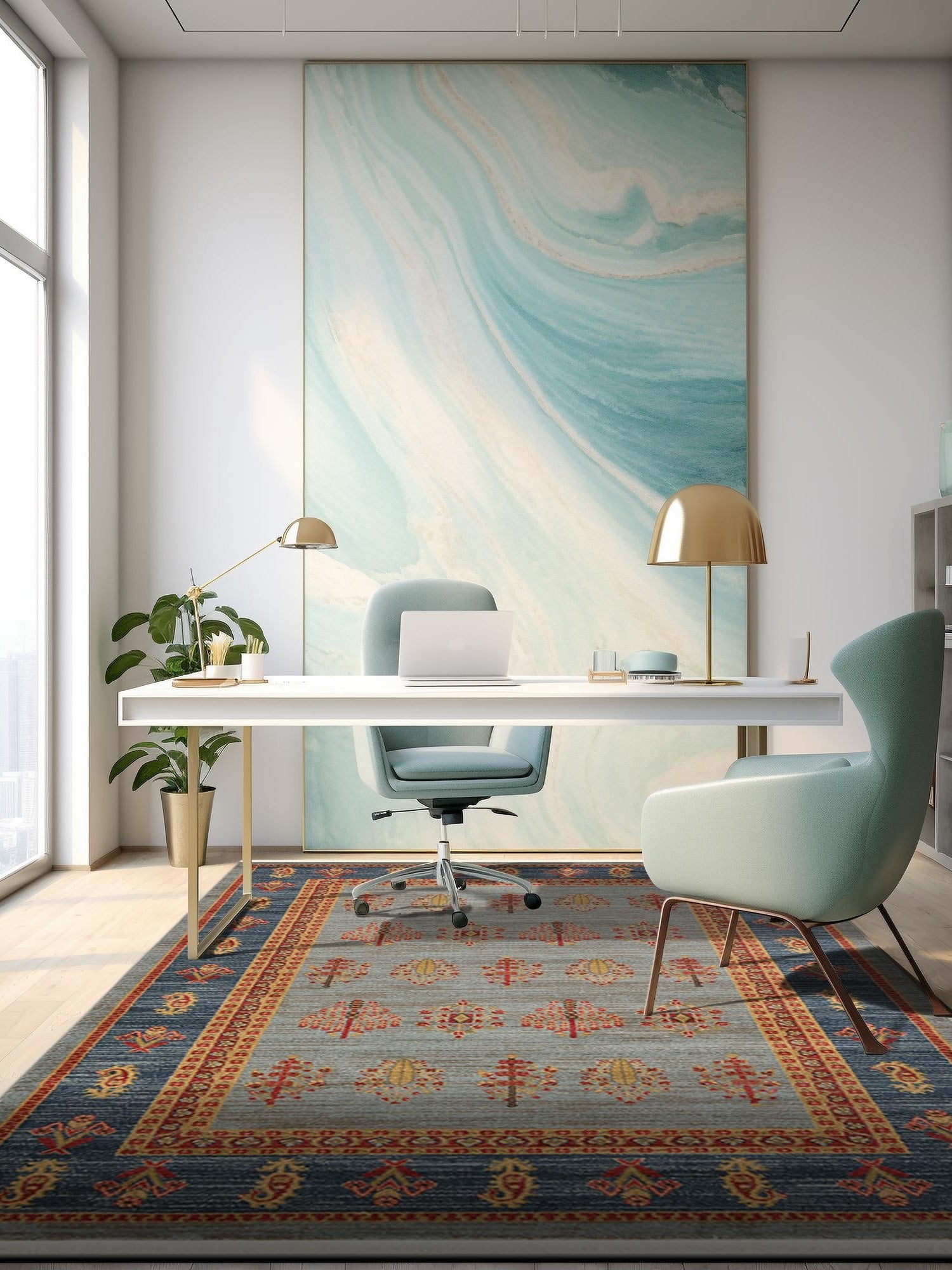 Light Blue 9' x 12' Fars Rectangle Area Rug 100% Polypropylene Unique Traditional Carpet for Classical Living, Dining Room & Office Spaces for Sale at Rug Engine