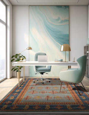 Light Blue 7' 1 x 10' Fars Rectangle Rug