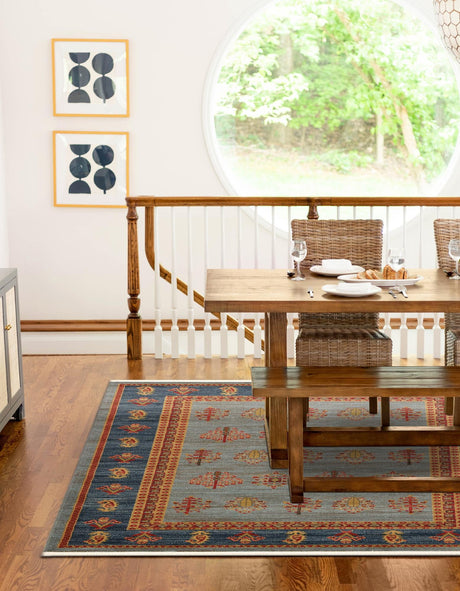 Light Blue 8' x 10' Fars Rectangle Area Rug 100% Polypropylene Unique Traditional Carpet for Classical Living, Dining Room & Office Spaces for Sale at Rug Engine