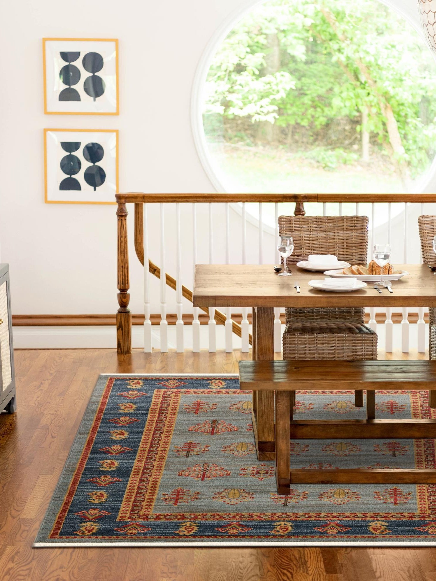 Light Blue 6' 1 x 9' Fars Rectangle Area Rug 100% Polypropylene Unique Traditional Carpet for Classical Living, Dining Room & Office Spaces for Sale at Rug Engine