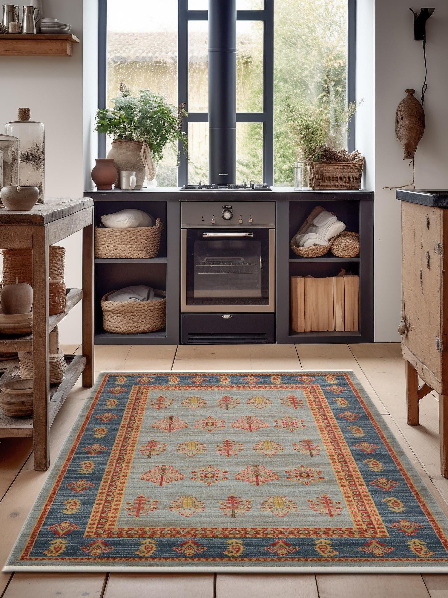 Light Blue 5' 1 x 8' Fars Rectangle Area Rug 100% Polypropylene Unique Traditional Carpet for Classical Living, Dining Room & Office Spaces for Sale at Rug Engine