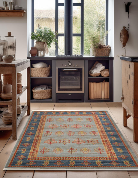 Light Blue 6' 1 x 9' Fars Rectangle Area Rug 100% Polypropylene Unique Traditional Carpet for Classical Living, Dining Room & Office Spaces for Sale at Rug Engine