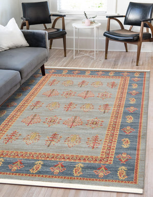Light Blue 8' x 11' Fars Rectangle Area Rug 100% Polypropylene Unique Traditional Carpet for Classical Living, Dining Room & Office Spaces for Sale at Rug Engine