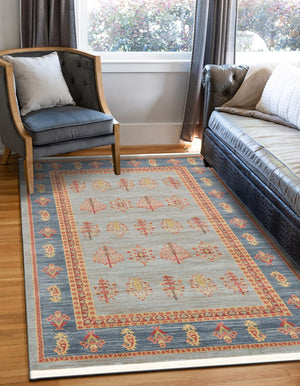 Light Blue 8' x 11' Fars Rectangle Area Rug 100% Polypropylene Unique Traditional Carpet for Classical Living, Dining Room & Office Spaces for Sale at Rug Engine