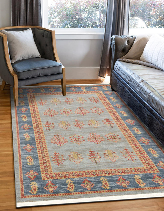 Light Blue 8' x 11' Fars Rectangle Area Rug 100% Polypropylene Unique Traditional Carpet for Classical Living, Dining Room & Office Spaces for Sale at Rug Engine