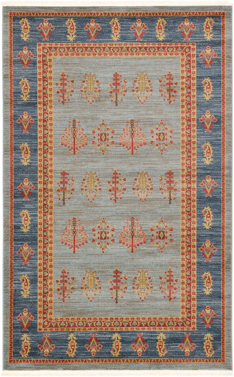 Light Blue 5' 1 x 8' Fars Rectangle Area Rug 100% Polypropylene Unique Traditional Carpet for Classical Living, Dining Room & Office Spaces for Sale at Rug Engine