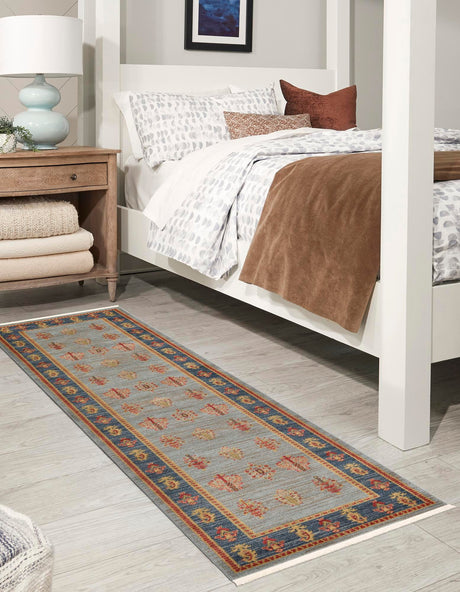 Light Blue 2' 7 x 10' Fars Runner Area Rug 100% Polypropylene Unique Traditional Carpet for Classical Living, Dining Room & Office Spaces for Sale at Rug Engine