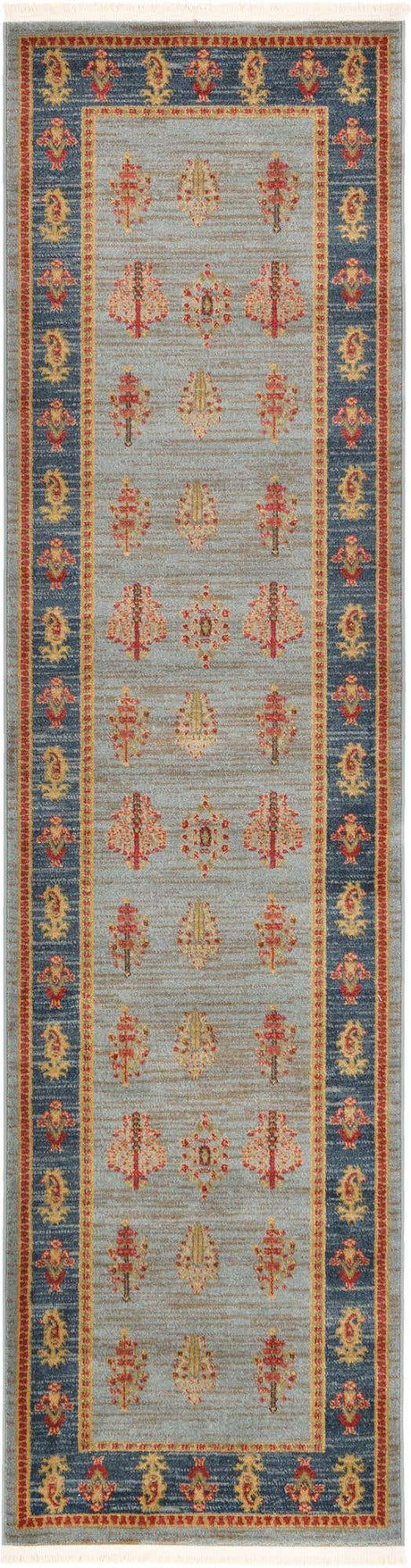 Light Blue 2' 7 x 10' Fars Runner Area Rug 100% Polypropylene Unique Traditional Carpet for Classical Living, Dining Room & Office Spaces for Sale at Rug Engine