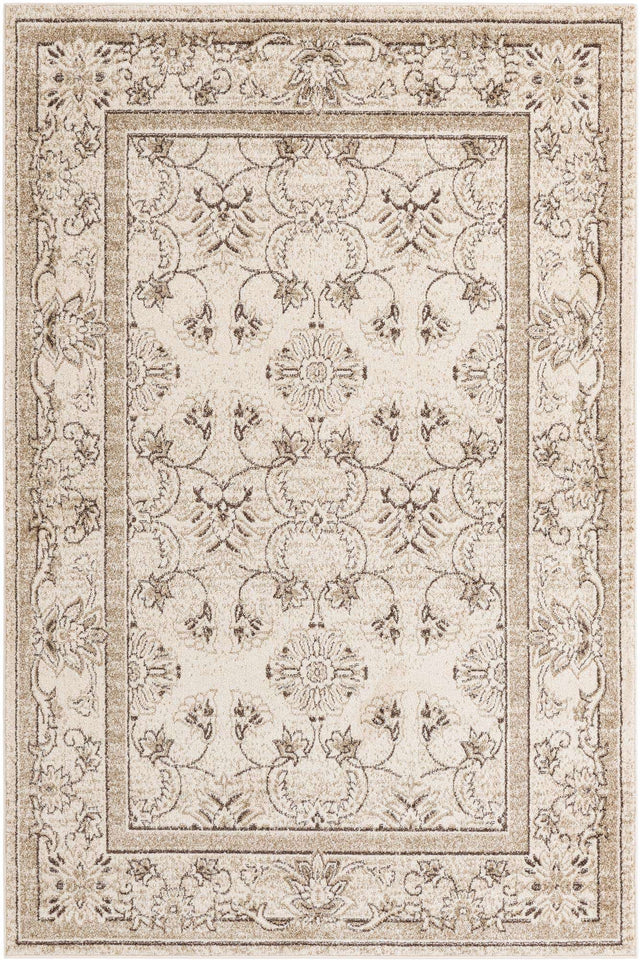 Ivory 6' 1 x 9' La Jolla Rectangle Area Rug 100% Polypropylene Traditional Pattern Easy Clean Carpet for Living, Dining, Bedroom, Office for Sale at Rug Engine