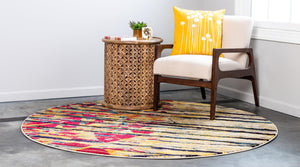 Yellow 8' x 8' Estrella Round Area Rug 100% Polypropylene Non-Shedding Stain Resistant Carpet Colorful Modern Abstract Design Easy Clean for Home Decor for Sale at Rug Engine