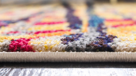 Yellow 8' x 8' Estrella Round Area Rug 100% Polypropylene Non-Shedding Stain Resistant Carpet Colorful Modern Abstract Design Easy Clean for Home Decor for Sale at Rug Engine