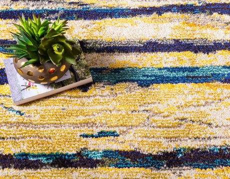 Yellow 8' x 8' Estrella Round Area Rug 100% Polypropylene Non-Shedding Stain Resistant Carpet Colorful Modern Abstract Design Easy Clean for Home Decor for Sale at Rug Engine