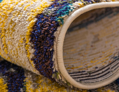 Yellow 8' x 8' Estrella Round Area Rug 100% Polypropylene Non-Shedding Stain Resistant Carpet Colorful Modern Abstract Design Easy Clean for Home Decor for Sale at Rug Engine