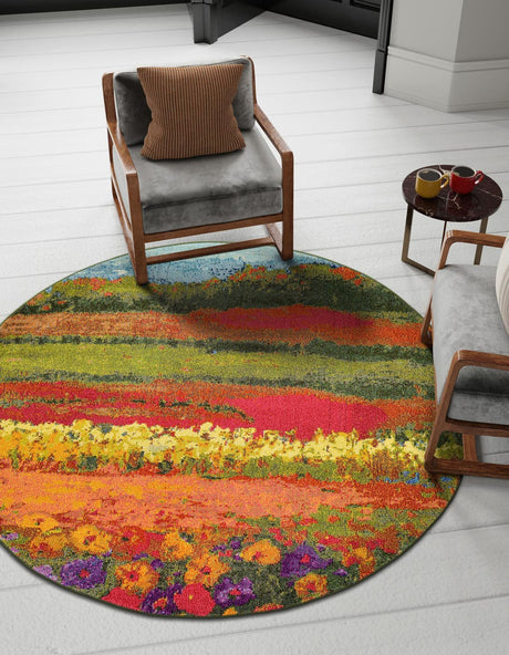 Multicolor 6' 1 x 6' 1 Estrella Round Area Rug 100% Polypropylene Non-Shedding Stain Resistant Carpet Colorful Modern Abstract Design Easy Clean for Home Decor for Sale at Rug Engine