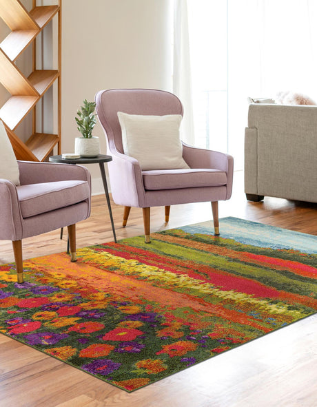 Multicolor 7' 1 x 10' Estrella Rectangle Area Rug 100% Polypropylene Non-Shedding Stain Resistant Carpet Colorful Modern Abstract Design Easy Clean for Home Decor for Sale at Rug Engine